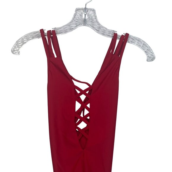 One Piece Swimsuit Crisscross Straps Open Back Red Size Medium - Picture 3 of 8